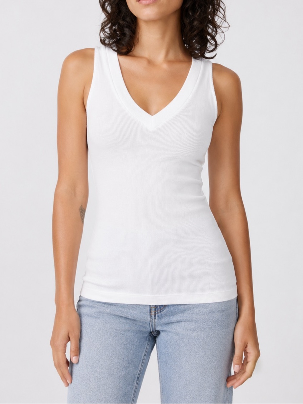 Stateside White 2x1 Rib Double V-Neck Tank Top